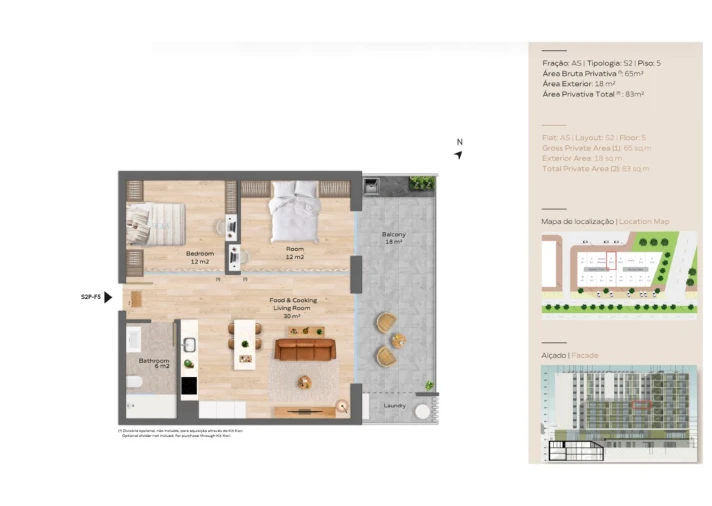 Apartamento T2 para Venda em Mafamude e Vilar do Paraíso Planta 1