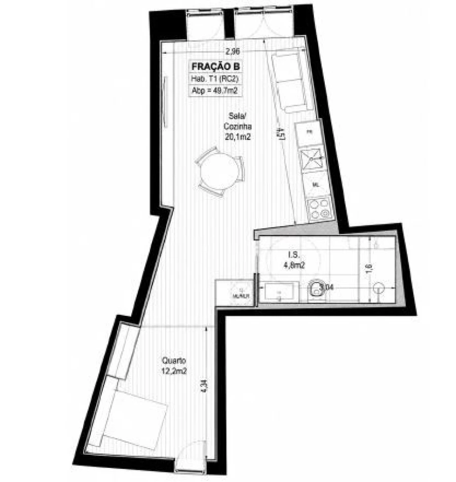 Apartamento T1 para Venda em Santa Marinha e São Pedro da Afurada Planta 1