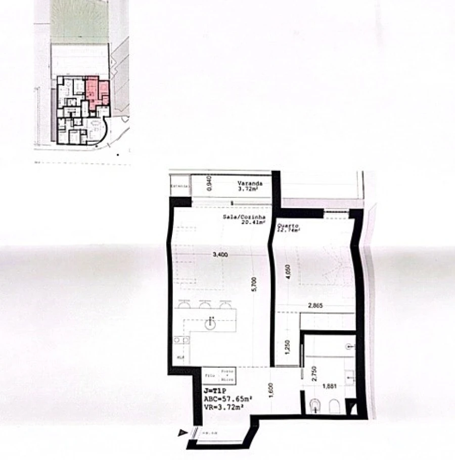 Apartamento T1 para Venda em Paranhos Planta 1