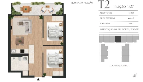 Apartamento T2 para Venda em Mafamude e Vilar do Paraíso