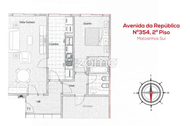 Apartamento T2 para Arrendamento em Matosinhos e Leça da Palmeira Planta 1