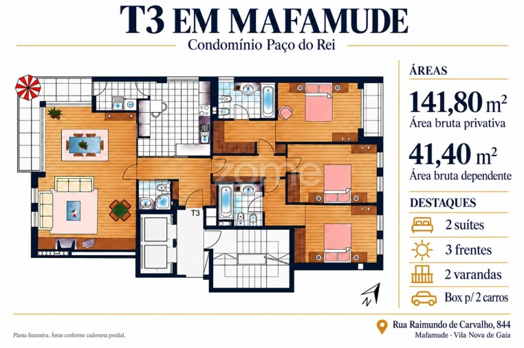 Apartamento T3 para Venda em Mafamude e Vilar do Paraíso Planta 1
