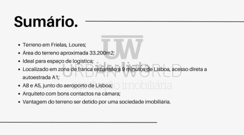 Terreno Comércio / Armazém para Venda em Santo António dos Cavaleiros e Frielas