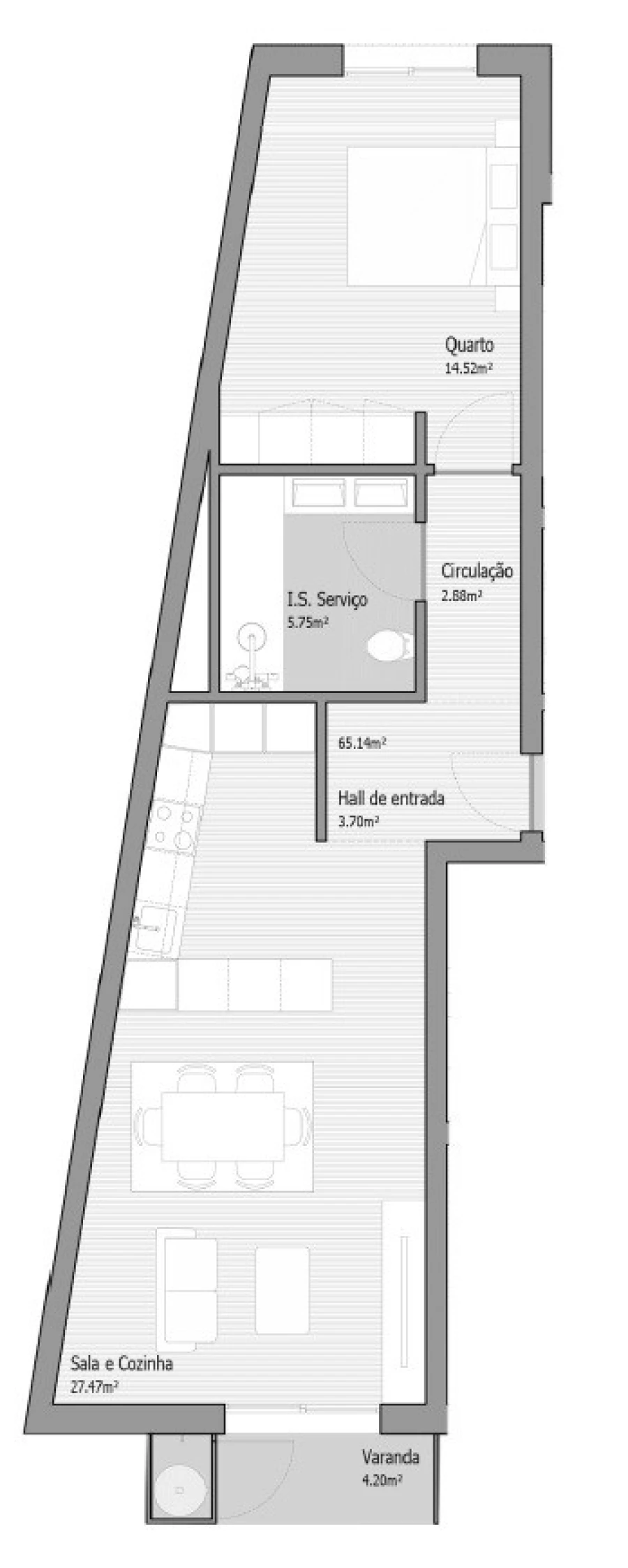 Apartamento T1 para Venda em Bougado (São Martinho e Santiago) Planta 1