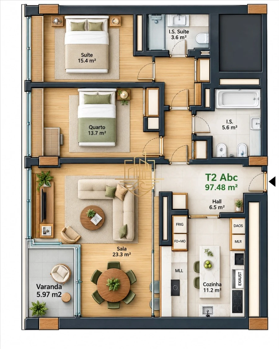 Apartamento T2 para Arrendamento em São Mamede de Infesta e Senhora da Hora Planta 3