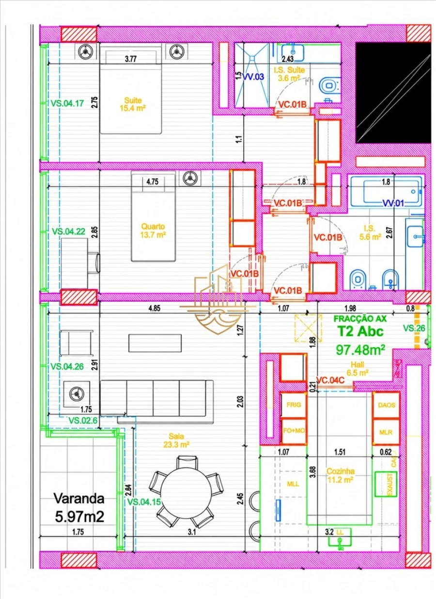 Apartamento T2 para Arrendamento em São Mamede de Infesta e Senhora da Hora Planta 1