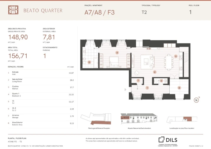 Apartamento T2 para Venda em Beato Planta 1