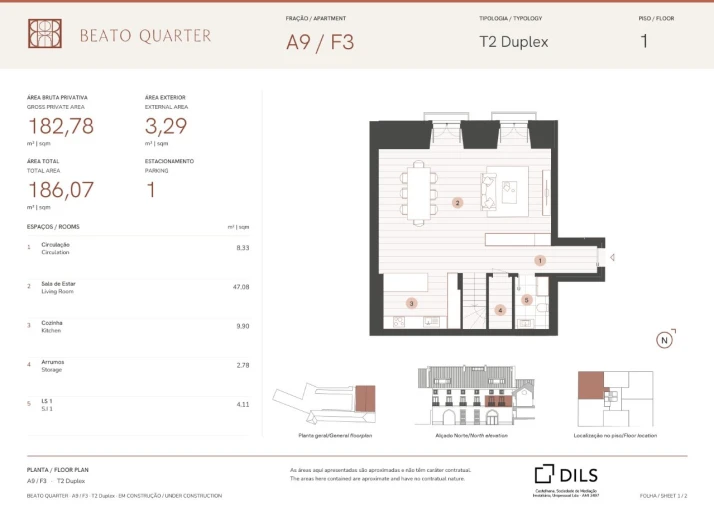 Apartamento T2 para Venda em Beato Planta 1