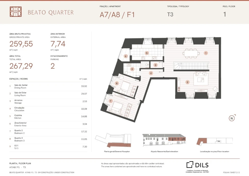 Apartamento T3 para Venda em Beato Planta 2