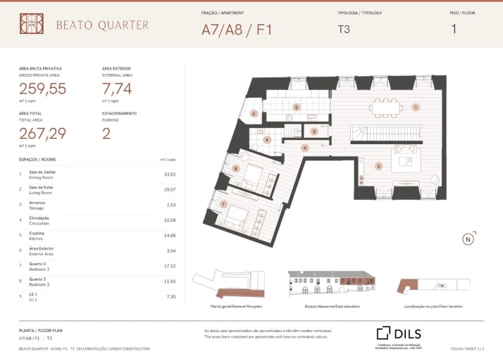 Apartamento T3 para Venda em Beato Planta 2
