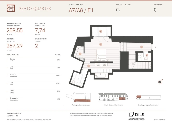 Apartamento T3 para Venda em Beato Planta 1