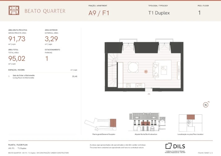 Apartamento T1 para Venda em Beato Planta 1