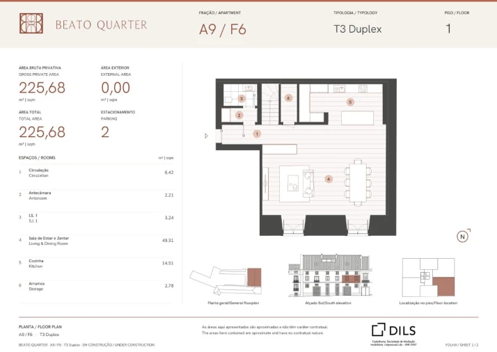 Apartamento T3 para Venda em Beato Planta 1