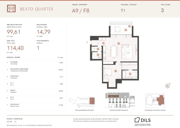 Apartamento T1 para Venda em Beato Planta 1