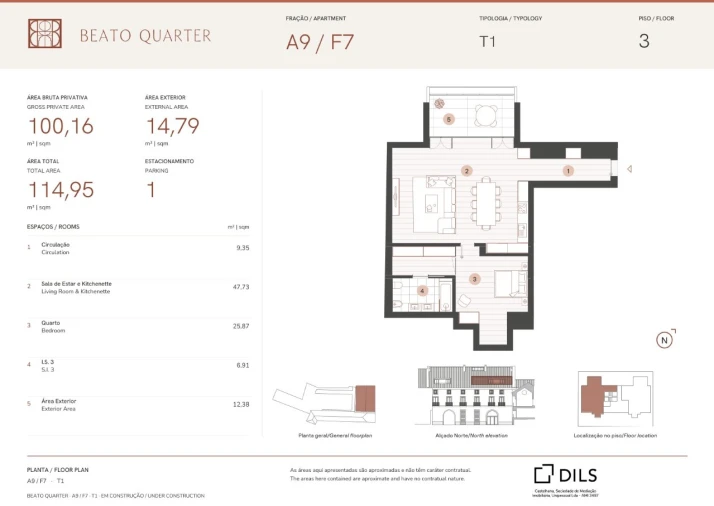 Apartamento T1 para Venda em Beato Planta 1