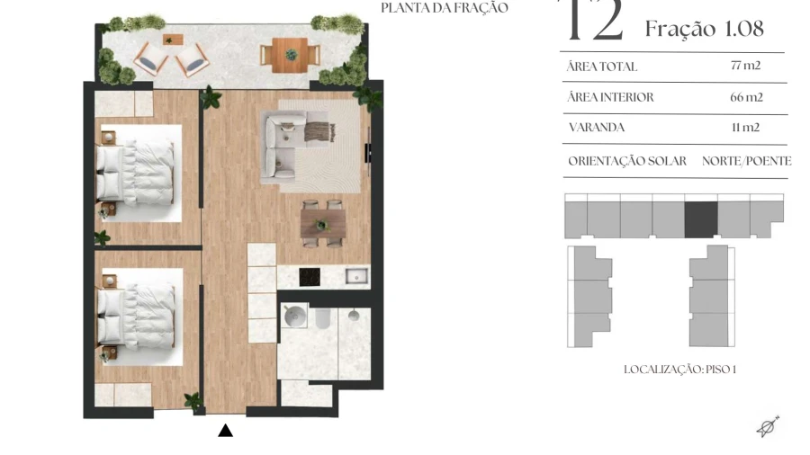 Apartamento T2 para Venda em Mafamude e Vilar do Paraíso