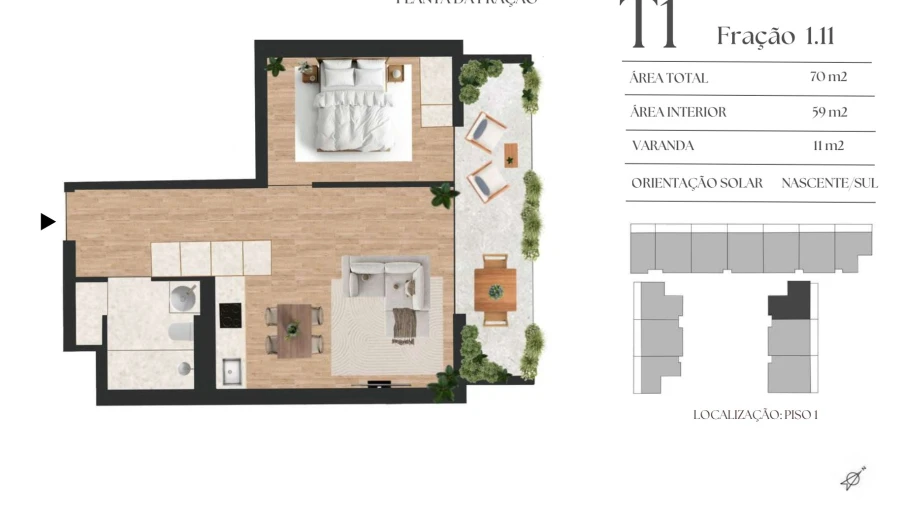 Apartamento T1 para Venda em Mafamude e Vilar do Paraíso