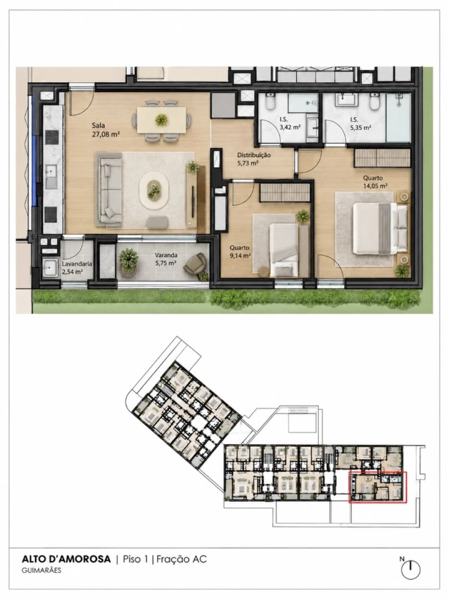 Apartamento T3 para Venda em Azurem Planta 1