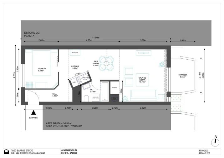 Apartamento T1 para Arrendamento em Cascais e Estoril Planta 1