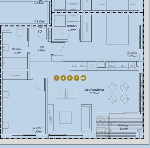 Apartamento T2 para Venda em Canidelo Planta 1