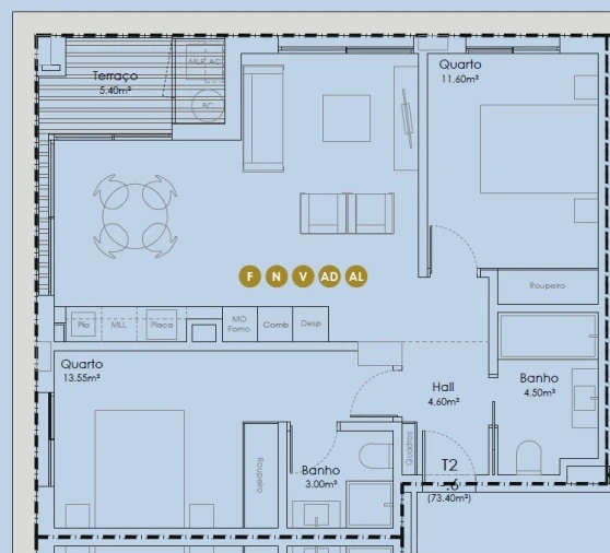 Apartamento T2 para Venda em Canidelo Planta 1
