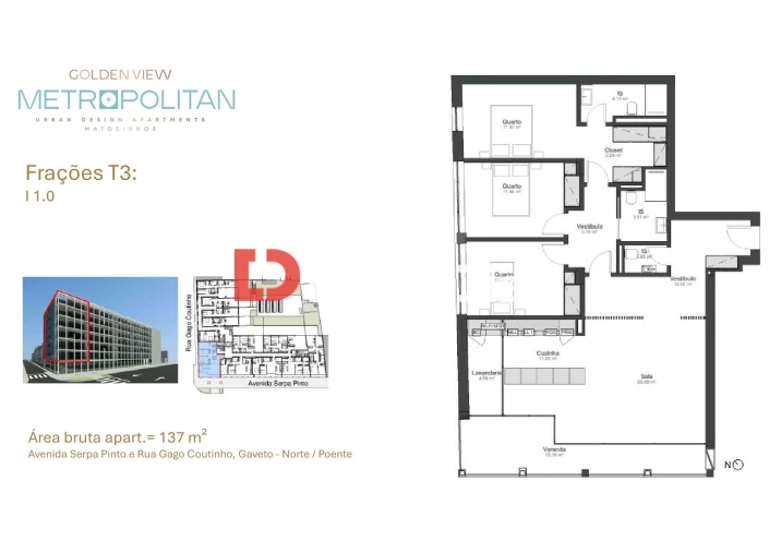 Apartamento T3 para Venda em Matosinhos e Leça da Palmeira Planta 1