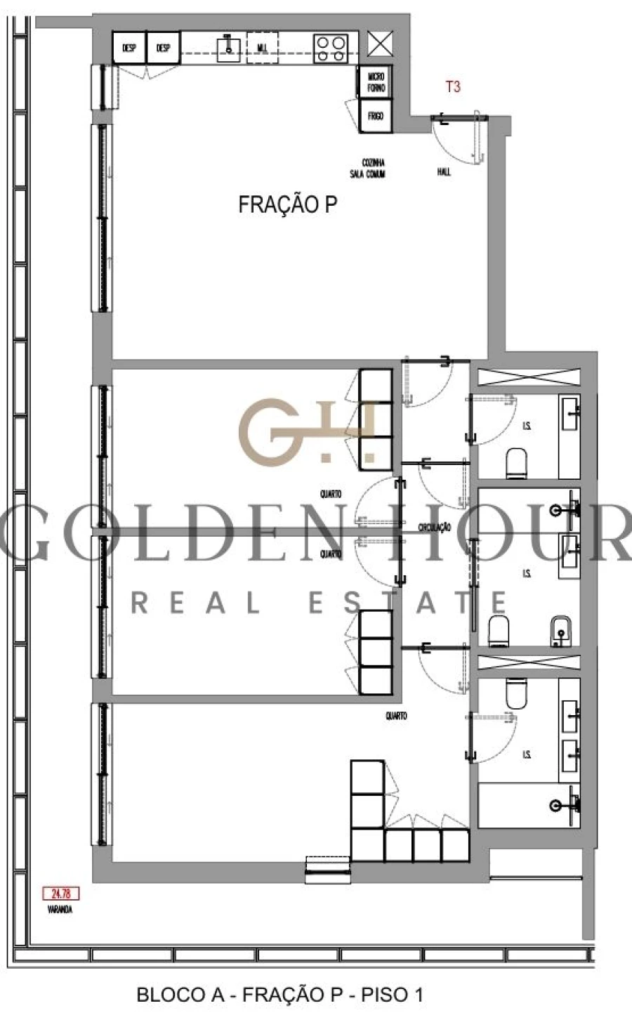 Apartamento T3 para Venda em Madalena Planta 1