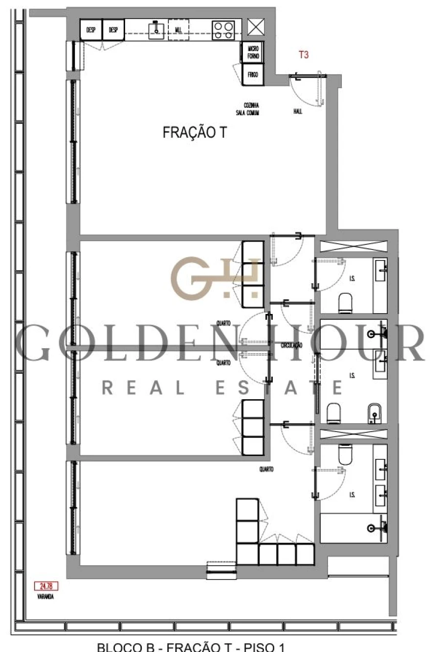 Apartamento T3 para Venda em Madalena Planta 1