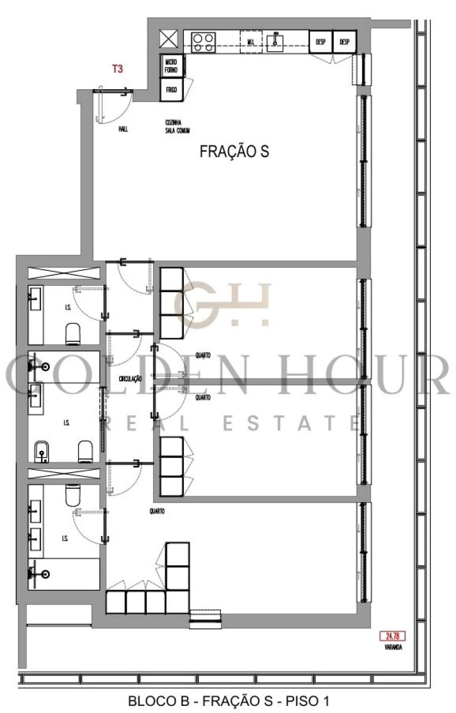 Apartamento T3 para Venda em Madalena Planta 1