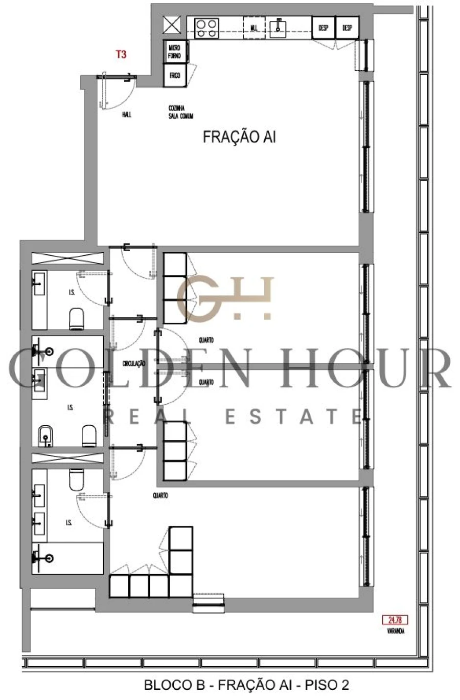 Apartamento T3 para Venda em Madalena Planta 1