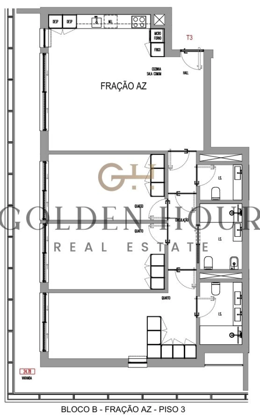 Apartamento T3 para Venda em Madalena Planta 1