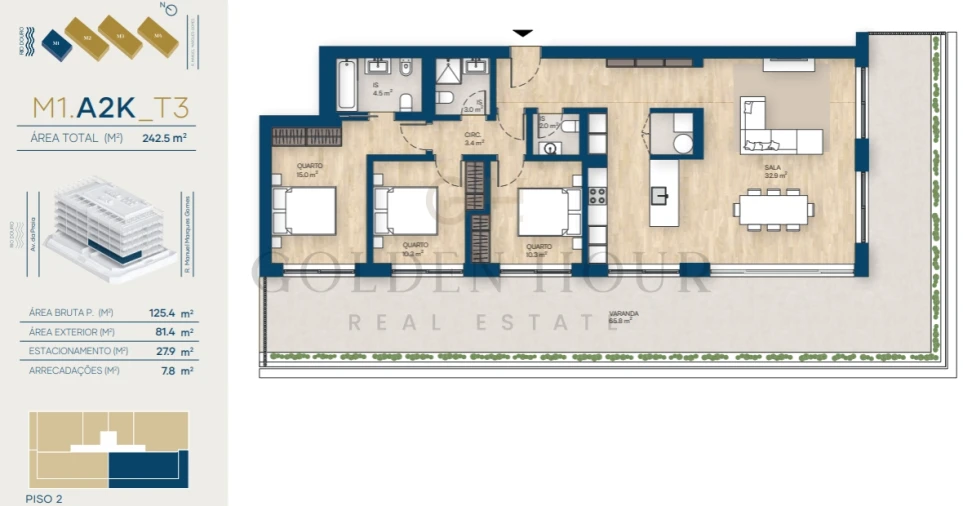 Apartamento T3 para Venda em Canidelo Planta 1