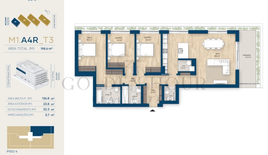 Apartamento T3 para Venda em Canidelo Planta 1