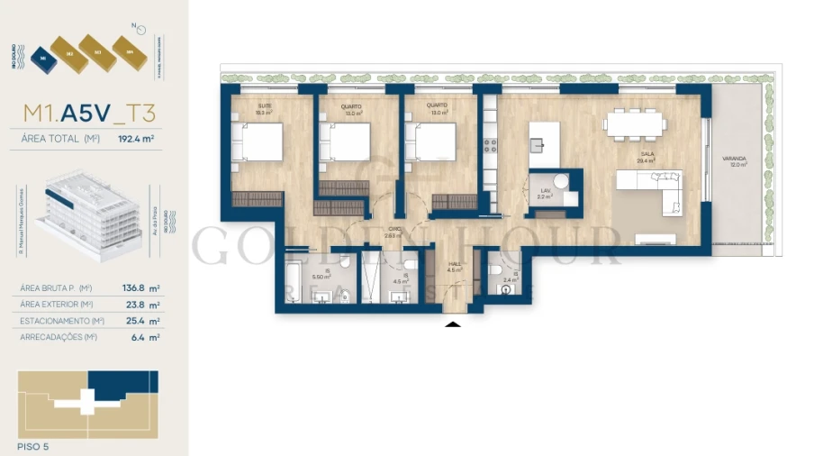 Apartamento T3 para Venda em Canidelo Planta 1