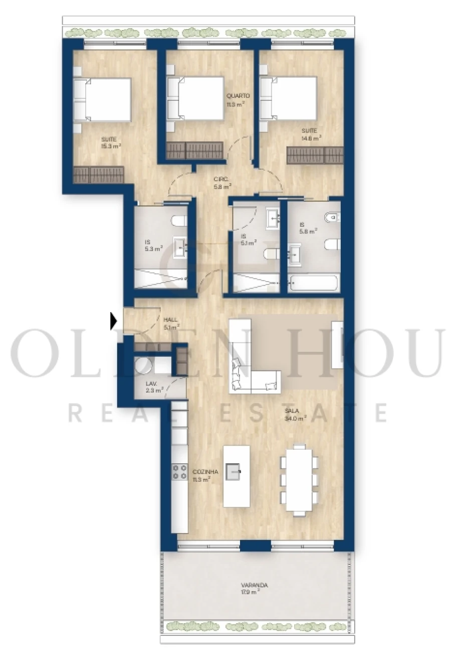Apartamento T3 para Venda em Canidelo Planta 1