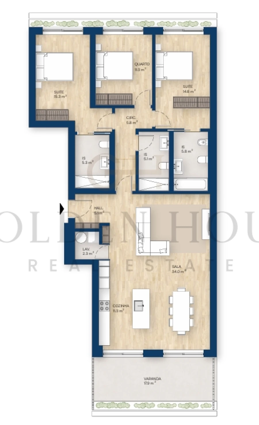 Apartamento T3 para Venda em Canidelo Planta 1