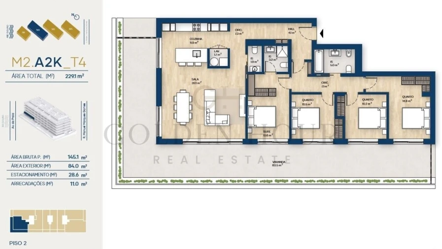 Apartamento T4 para Venda em Canidelo Planta 1