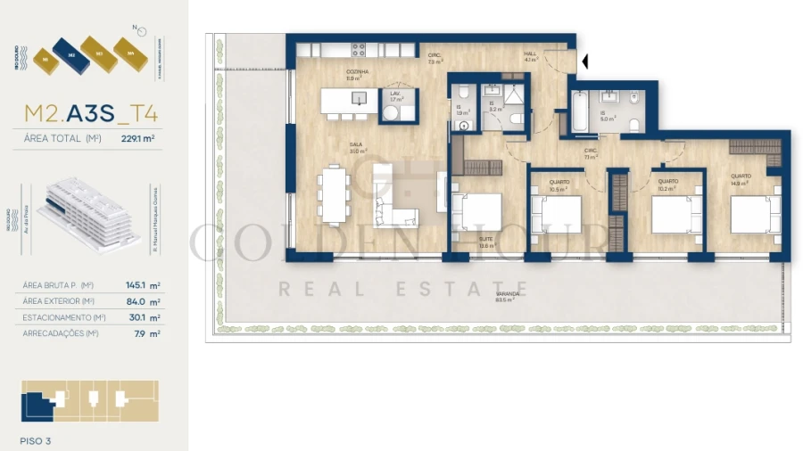 Apartamento T4 para Venda em Canidelo Planta 1