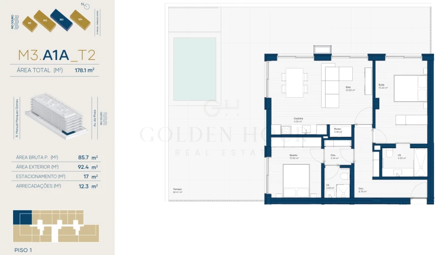 Apartamento T2 para Venda em Canidelo Planta 1