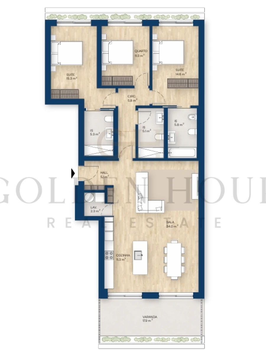 Apartamento T3 para Venda em Canidelo Planta 1