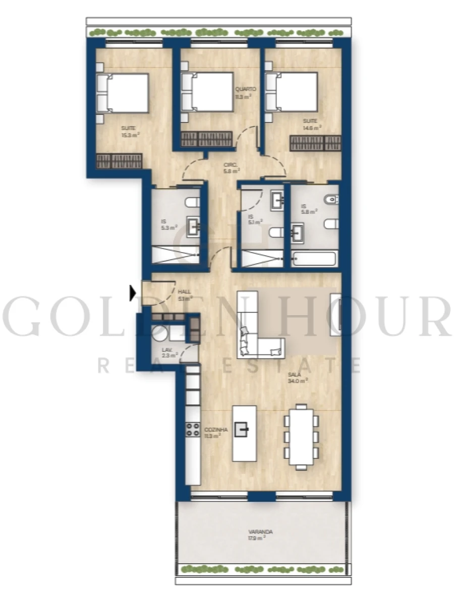 Apartamento T3 para Venda em Canidelo Planta 1