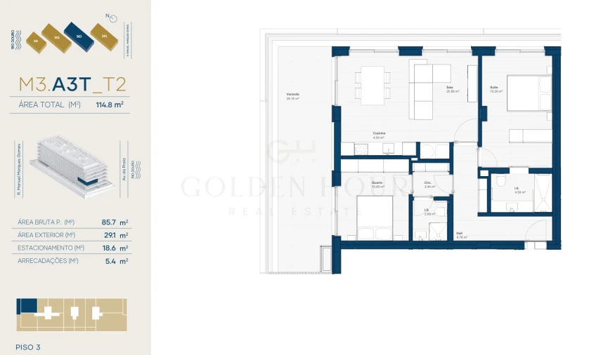 Apartamento T2 para Venda em Canidelo Planta 1
