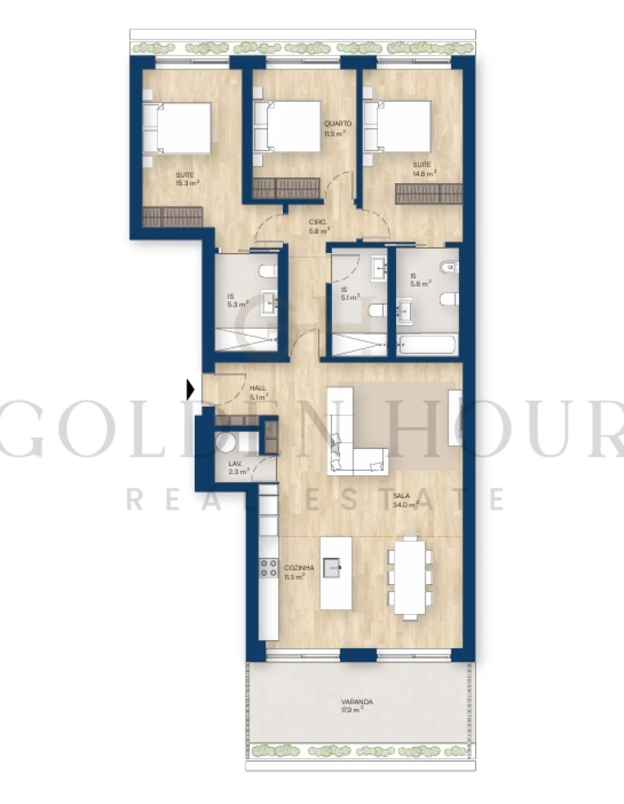 Apartamento T3 para Venda em Canidelo Planta 1