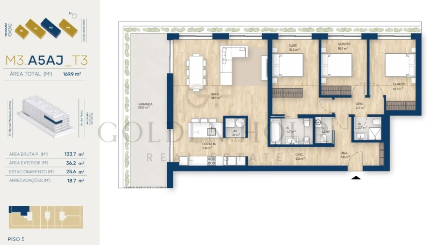 Apartamento T3 para Venda em Canidelo Planta 1