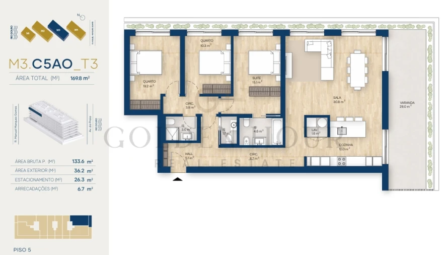 Apartamento T3 para Venda em Canidelo Planta 1