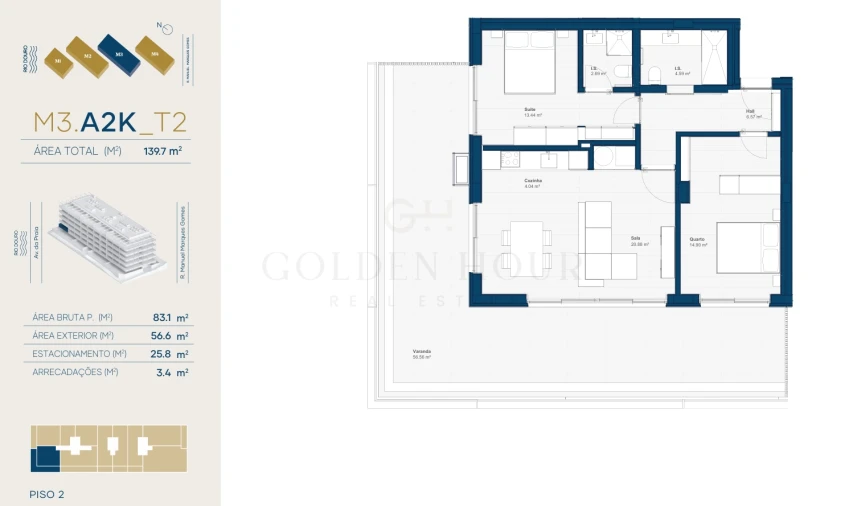 Apartamento T2 para Venda em Canidelo Planta 1