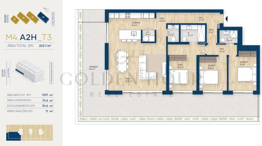 Apartamento T3 para Venda em Canidelo Planta 1