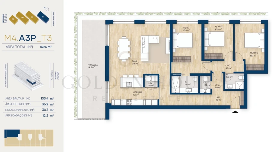 Apartamento T3 para Venda em Canidelo Planta 1