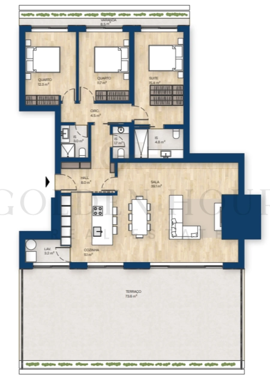 Apartamento T3 para Venda em Canidelo Planta 1
