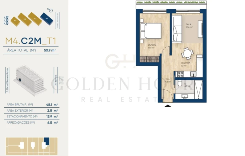 Apartamento T1 para Venda em Canidelo Planta 1
